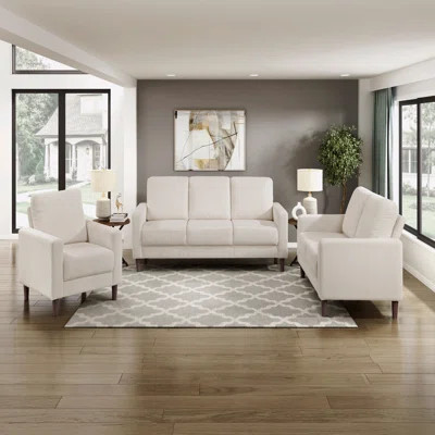 Modern Contemporary Sofa Set 3Pcs Comfortable Sofa Loveseat Chair Beige Corduroy Upholstered Cushion Solid Wood | Wayfair North America