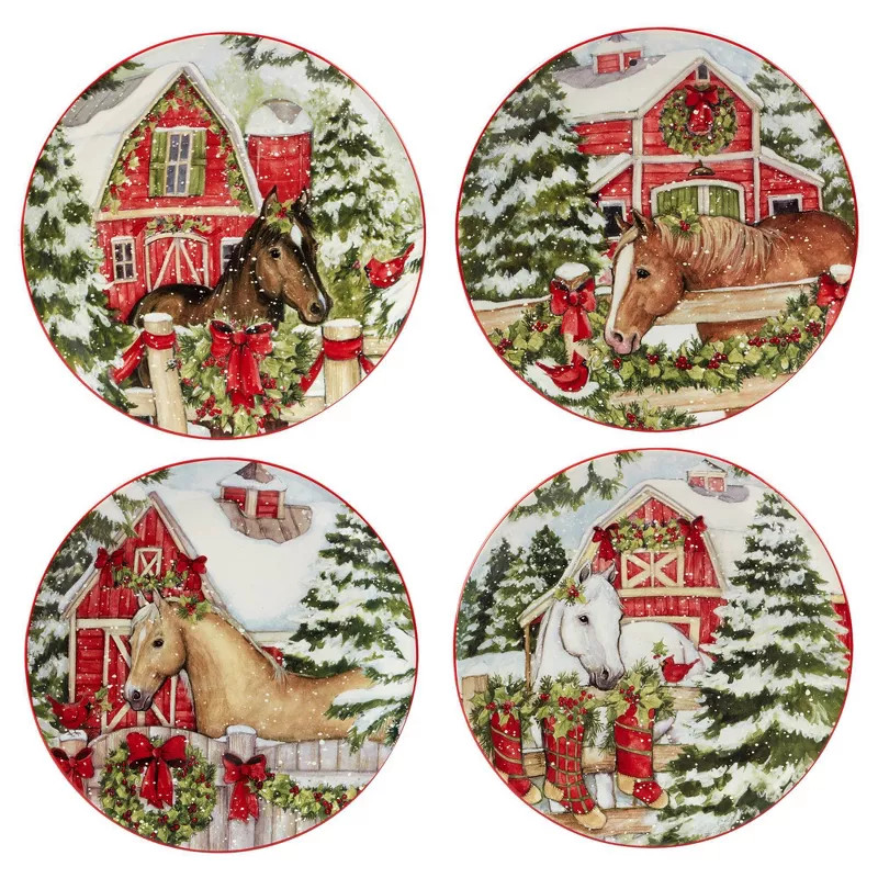 9" Earthenware Homestead Christmas Dessert Plates - Certified International | Target