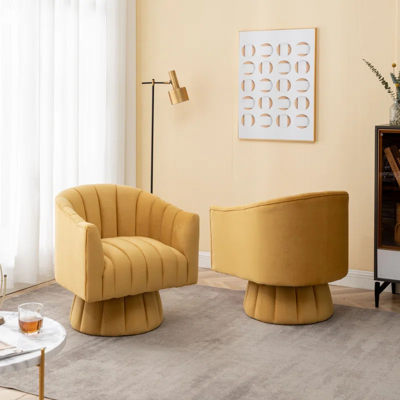 Murrow 28 inches Wide Tufted Velvet Swivel Barrel Chair (Set of 2) | Wayfair Professional