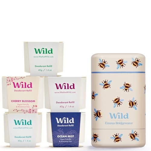 Wild - The Full Monty Aluminum Free Deodorant Starter Kit for Women - Refillable Stick Deodorant Bee Print Case & Zero Plastic Vegan Refills in a Variety of Scents 5 x 1.4oz - Long Lasting Protection | Amazon (US)
