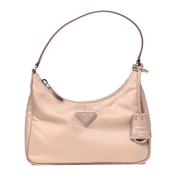 PRADA Tessuto Nylon Saffiano Mini Re-Edition 2005 Bag Cammeo | Fashionphile