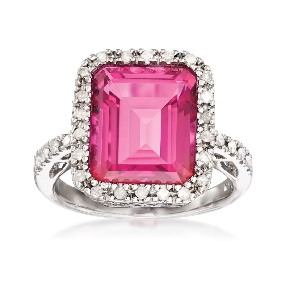 6.50 Carat Pink Topaz and .25 ct. t.w. Diamond Ring in Sterling Silver | Ross-Simons