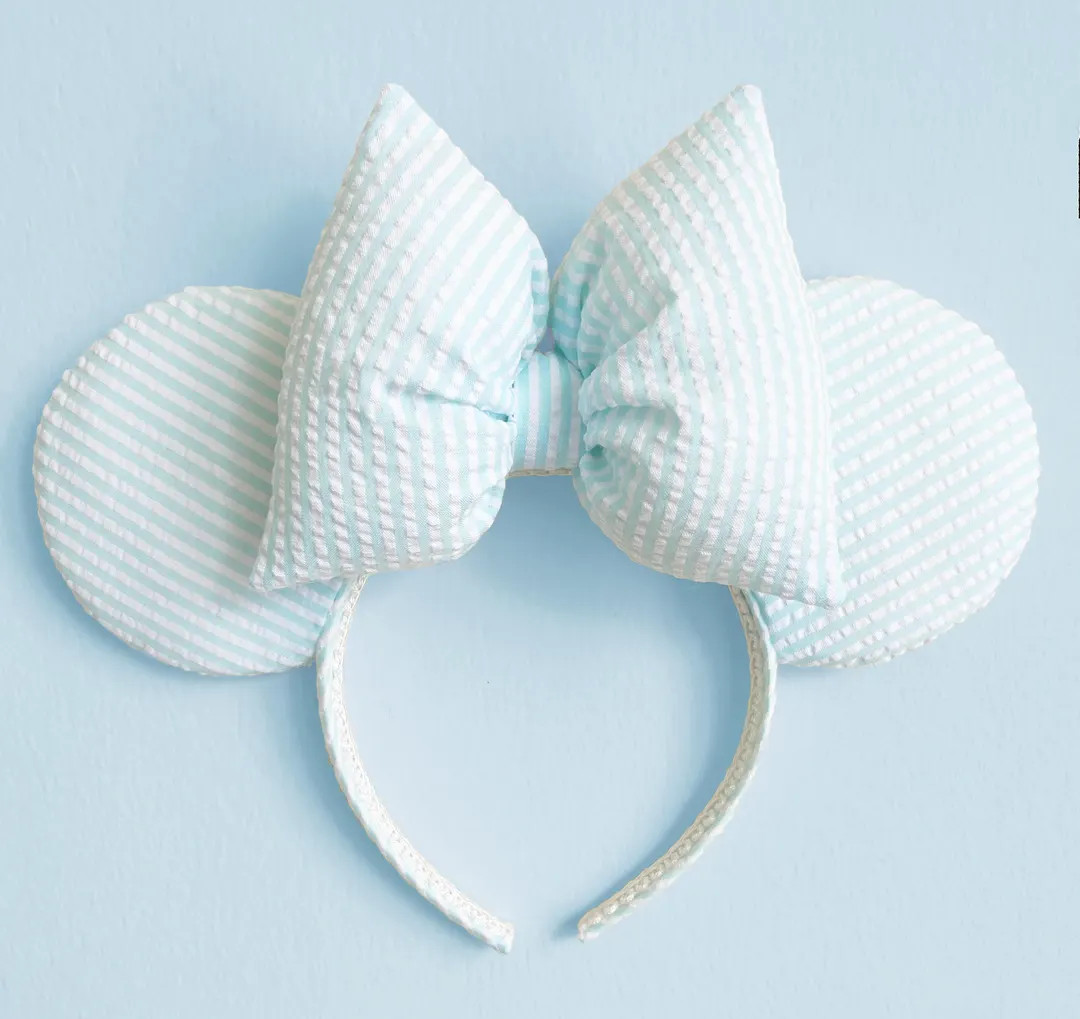 Minnie Blue Seersucker Ear Blue Striped Minnie Ear Seersucker Minnie Ear Pastel Minnie Ear Summer... | Etsy (US)
