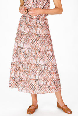 Mira Midi Skirt in Terracotta Vines | Duffield Lane