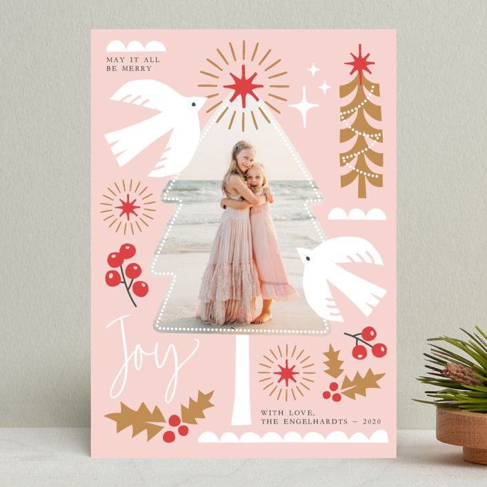 "Norrland" - Customizable Holiday Photo Cards in Pink by Leia Matt. | Minted