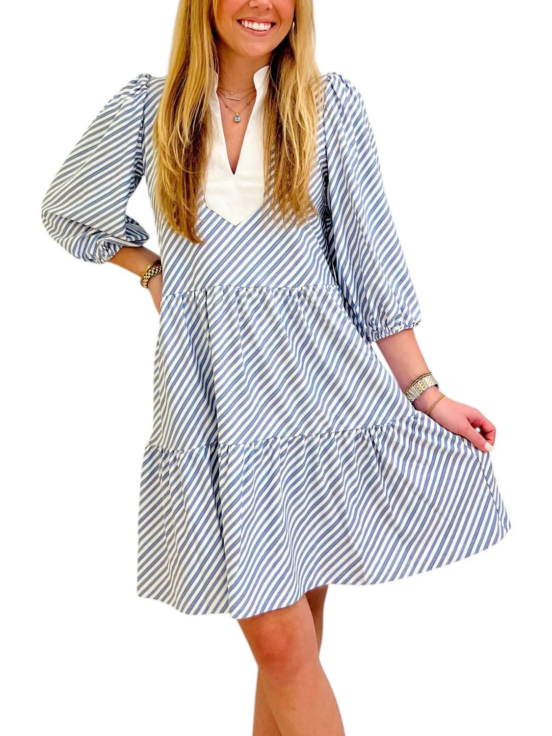 Tory Three Quarter Puff Sleeve Dress In Blue | Shop Simon