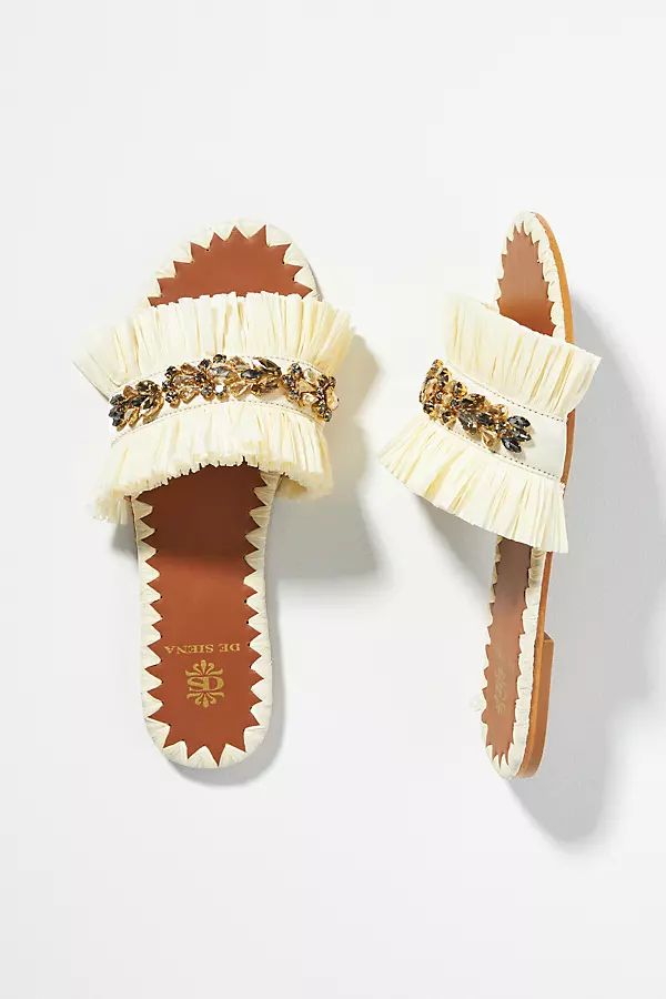De Siena Embellished Raffia Slide Sandals By De Siena in White Size 36 | Anthropologie (US)