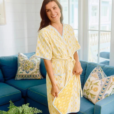 Monogrammable Blue Millie 100% Cotton Women’s Short Plush Robe | Weezie | Weezie Towels