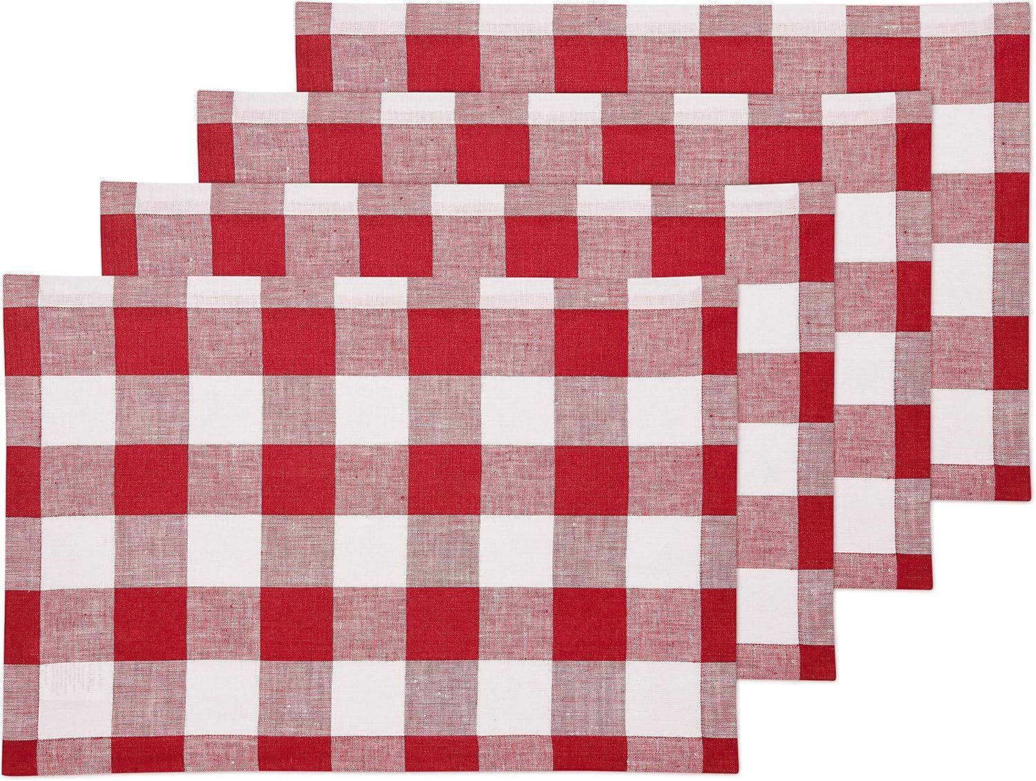Solino Home Buffalo Check Placemats – 14 x 19 Inch, Set of 4 Red and White, European Flax 100% ... | Amazon (US)