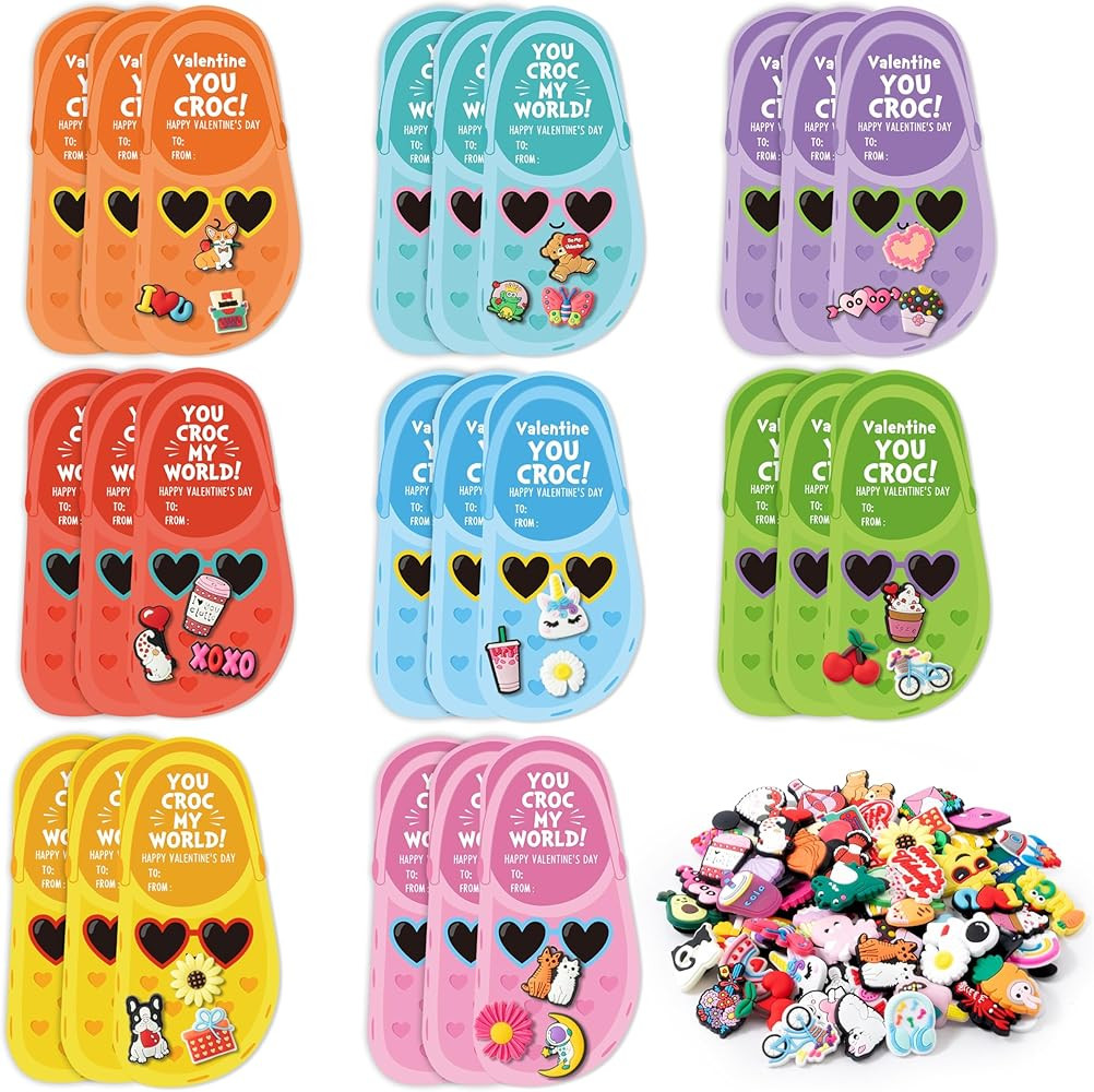 Valentine's Day Shoe Charm Card Set Cute Shoe Charms Colorful Cards for Kids Boys Girls, Valentin... | Amazon (US)