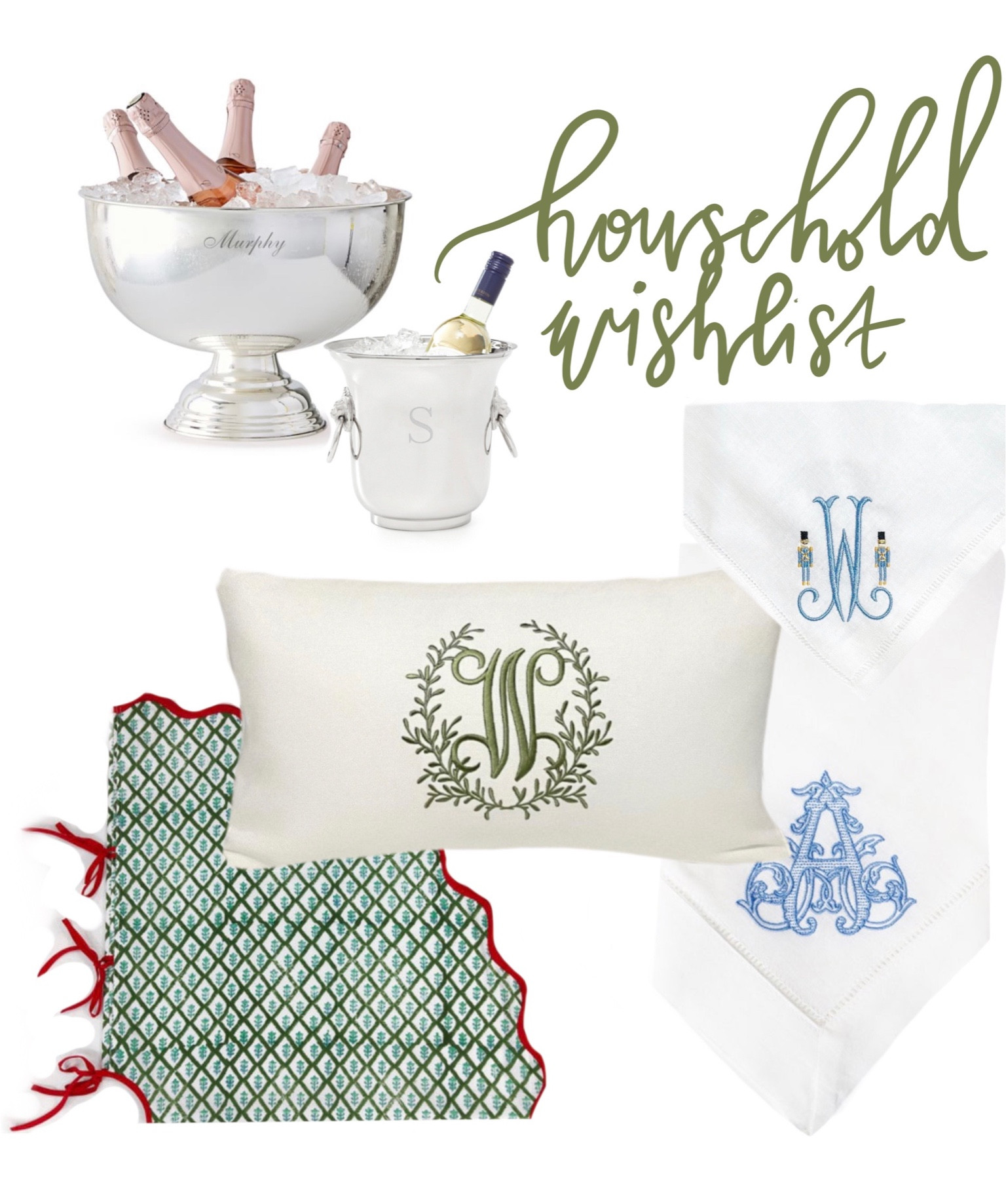 My current household wish list! 🤍 I have been in love with embroidered napkins and the tree skirt is stunning! 

#LTKstyletip #LTKSeasonal #LTKGiftGuide