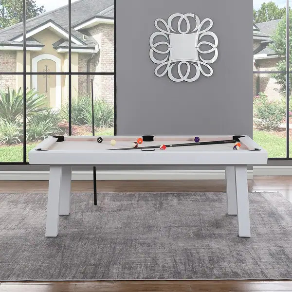 Newport Outdoor Patio 7ft Slate Pool Table Dining Set with 2 Benches & Accessories, White Finish ... | Bed Bath & Beyond
