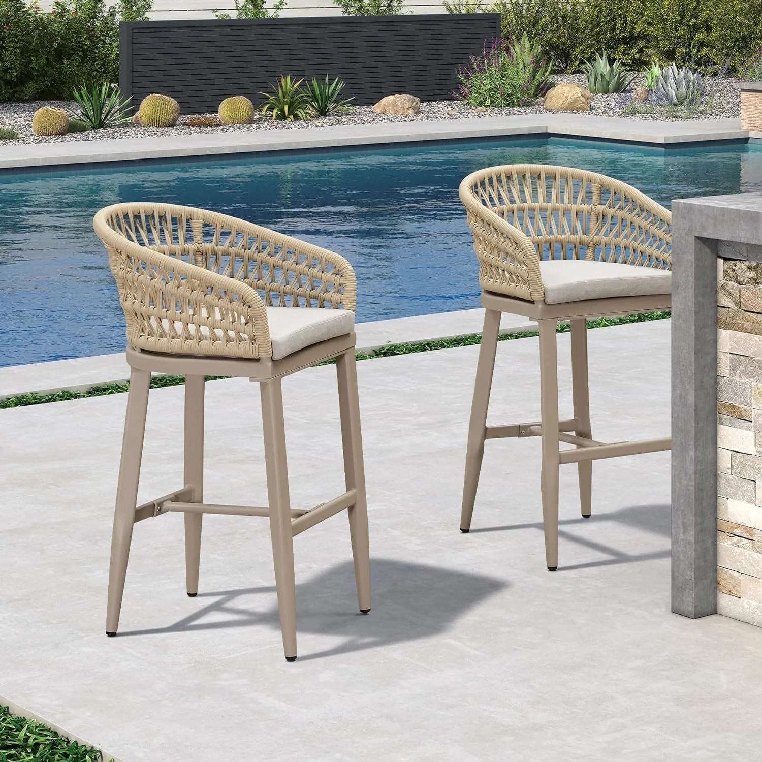 PURPLE LEAF 29" Bar Stools Set of 2, Modern Boho Aluminum Patio Bar Height Chair with Cushion and... | Walmart (US)