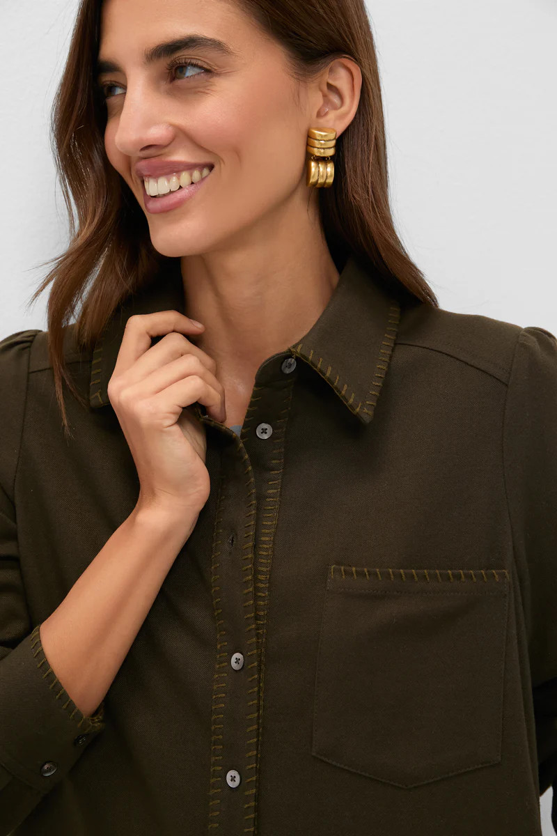 Dark Olive Whipstitch Brushed Wool Callahan Shirt Dress | Tuckernuck (US)