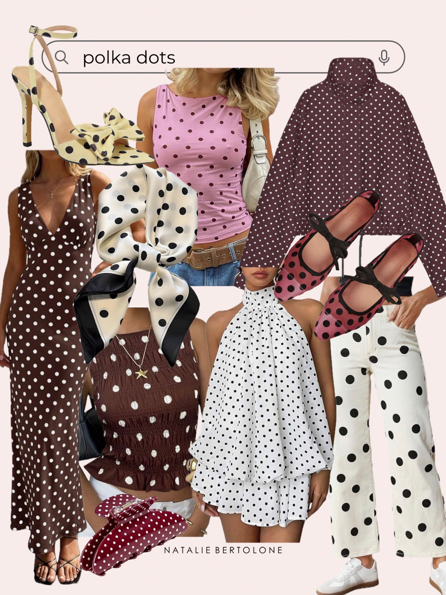all things polka dots!!! currently trending. trending outfit ideas. fun dresses. polka dots dresses. polka dot accessories. polka dot tops