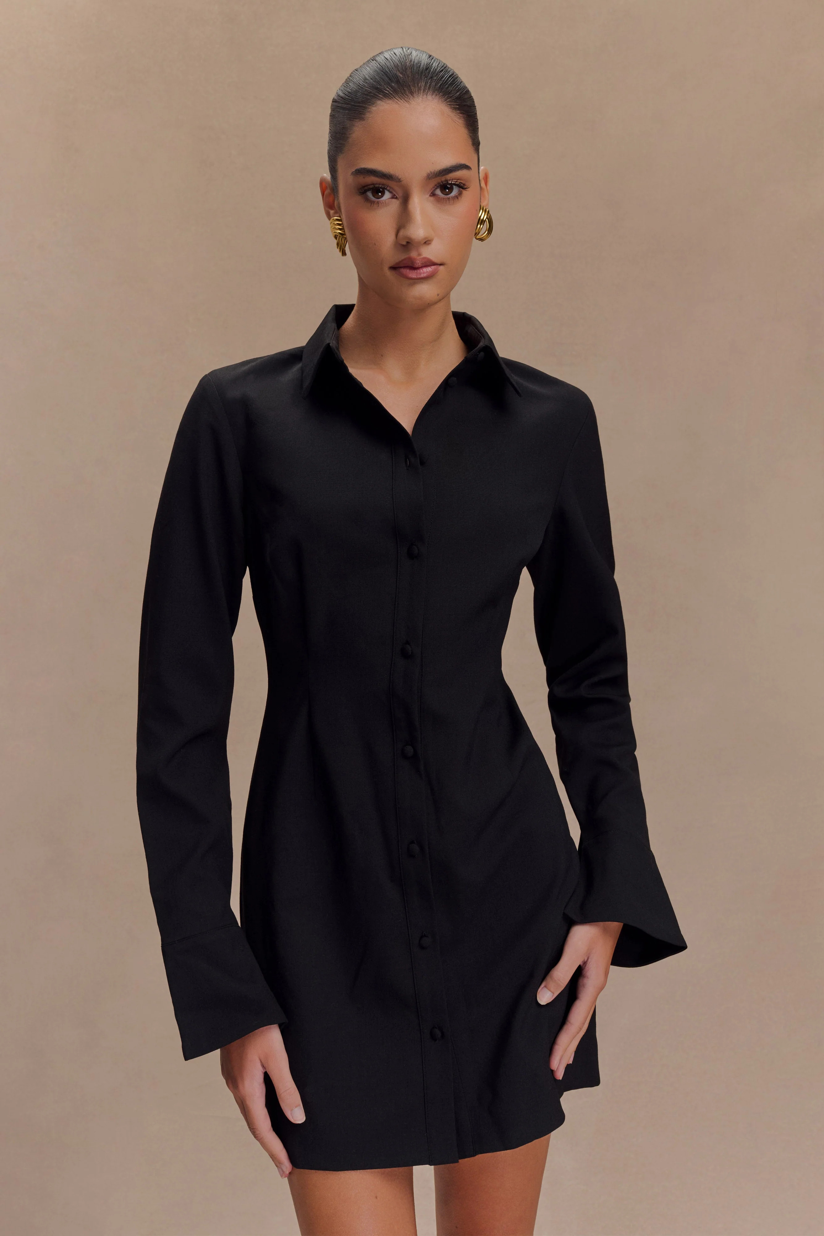 Dorian Fitted Shirt Mini Dress - Black | MESHKI US
