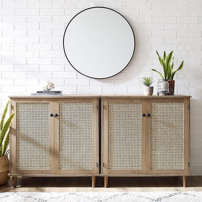 Volans Set of 2 Accent Storage Cabinet with Woven Rattan Wicker Doors, Sideboard Buffet Cabinet f... | Amazon (US)