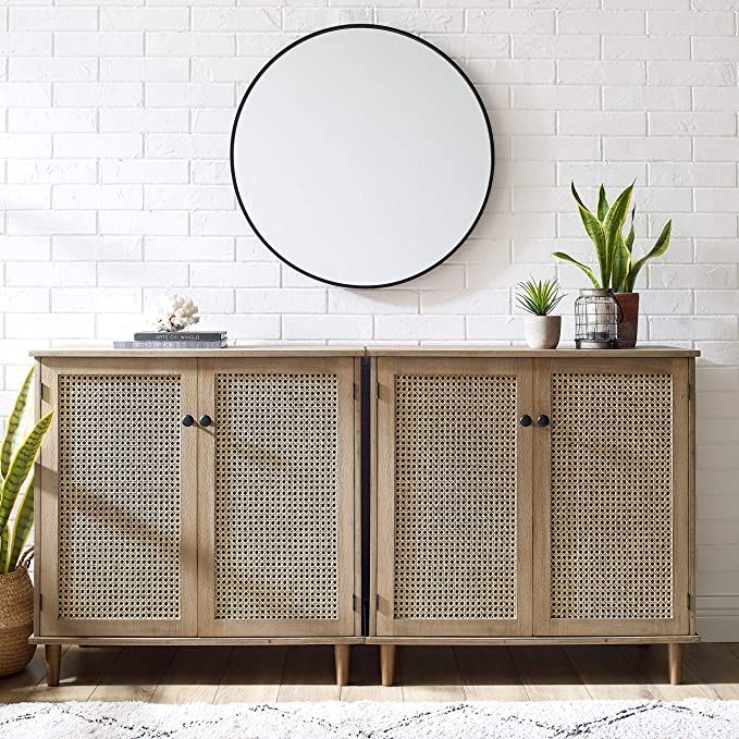 Volans Set of 2 Accent Storage Cabinet with Woven Rattan Wicker Doors, Sideboard Buffet Cabinet f... | Amazon (US)