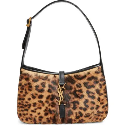 Saint Laurent Le 5 À 7 Genuine Calf Hair Hobo Bag in Brown/Noir at Nordstrom | Nordstrom