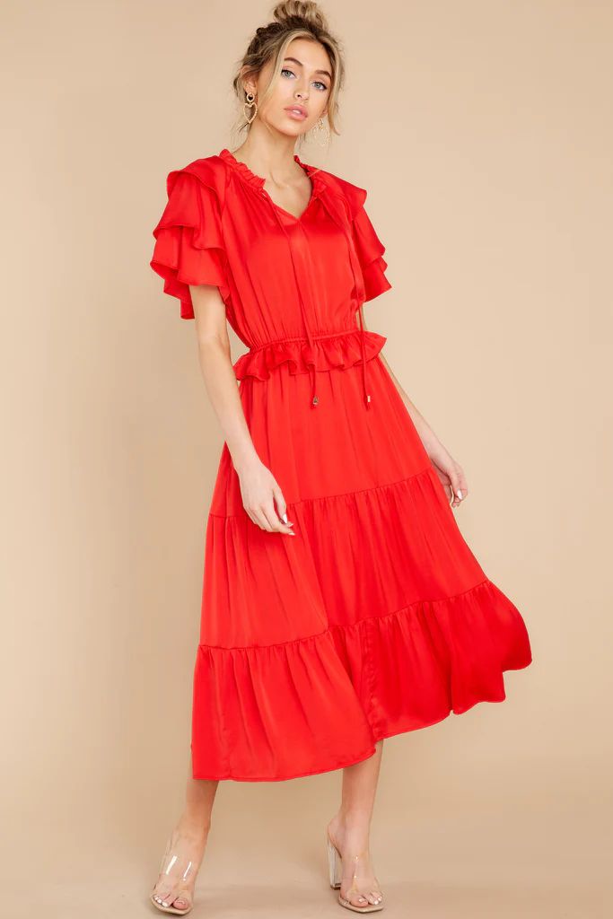 Frilled With You Red Midi Dress | Red Dress 