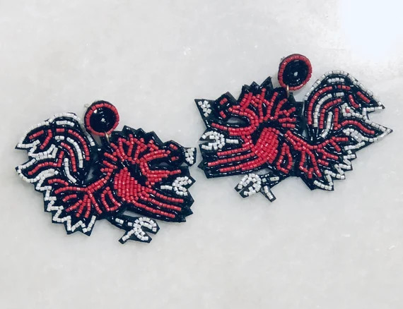 Garnet and Black Beaded Gamecock Earrings/university of SC - Etsy | Etsy (US)