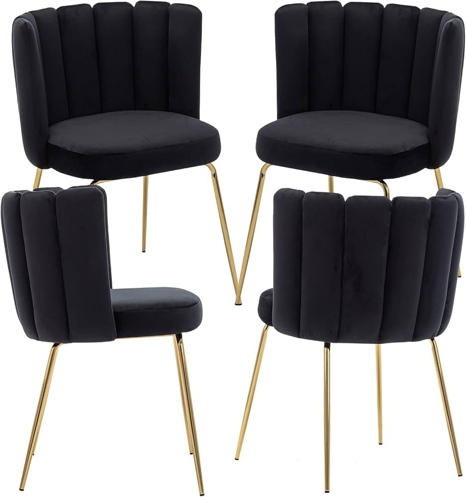 ZHENGHAO Black Dining Chairs Set of 4 Velvet Gold Accent Chairs with Curved Back Mid Century Mode... | Amazon (US)