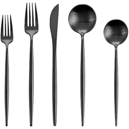 Vanys Silverware Set, Matte Black Flatware Cutlery Set Service for 4, Satin Finish 20 Piece Stainles | Amazon (US)