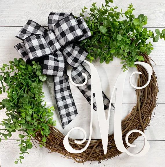 Wreath for front door ~ Monogram Wreath ~ Housewarming gift ~ Farmhouse Wreath ~ Door Hanger ~ Wr... | Etsy (US)