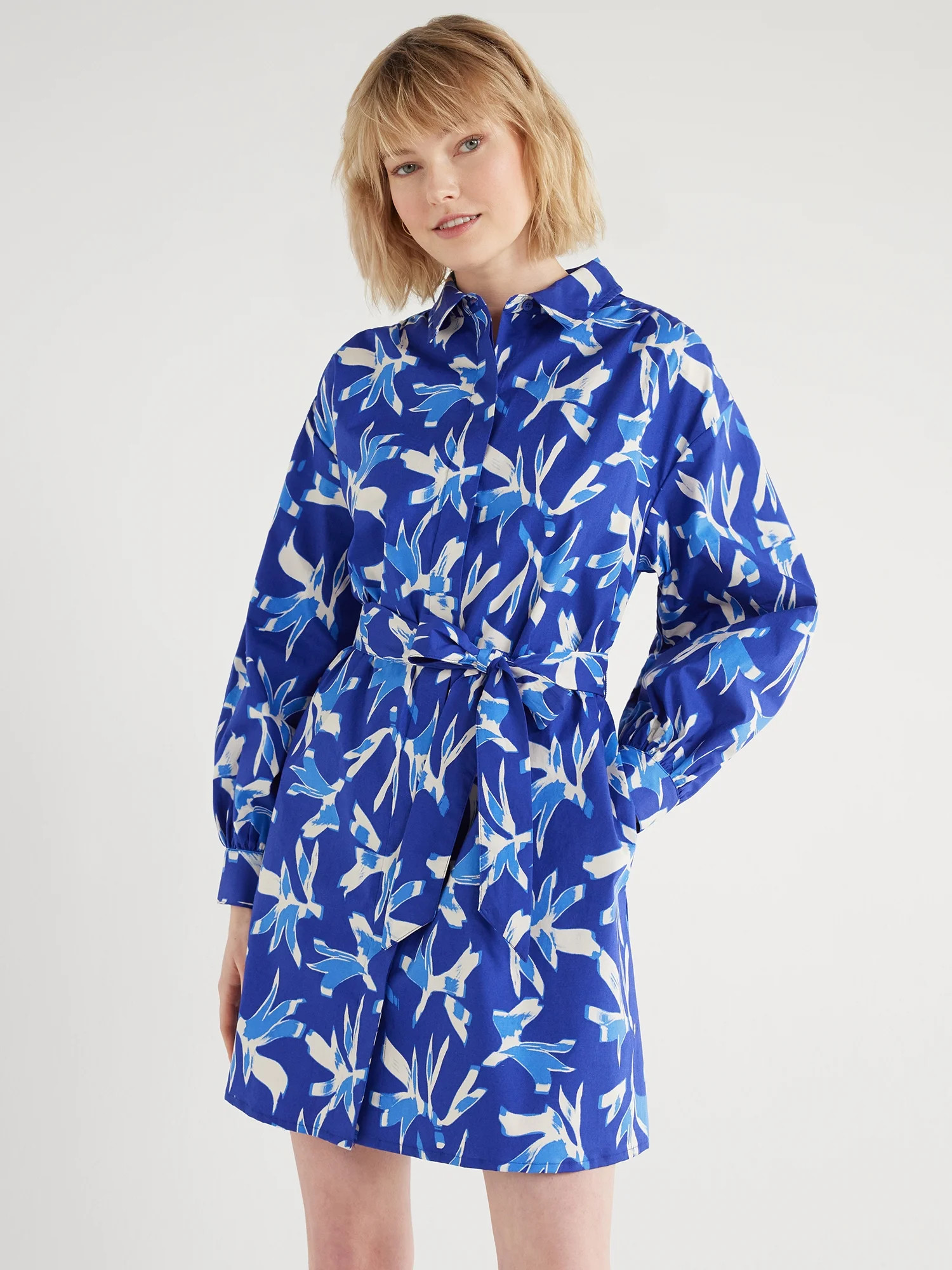 Scoop Women's Balloon Sleeve Poplin Shirtdress with Pockets, Sizes XS-XXL - Walmart.com | Walmart (US)