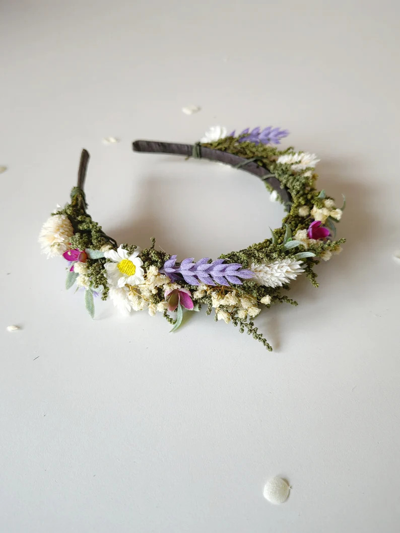 Meadow Flower Hair Crown Bridal Accessories Lavender and Daisy Flower Wreath Meadowy Headpiece Ma... | Etsy (US)