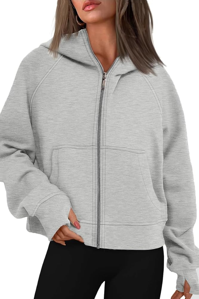 Womens Hoodies Full Zip Fleece Collar Sweatshirt Fall Long Sleeve Shirt with Tumb Hole | Amazon (US)