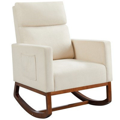 Yaheetech Upholstered Rocking Chair with Rubber Wood Legs and Side Pockets-Beige | Target