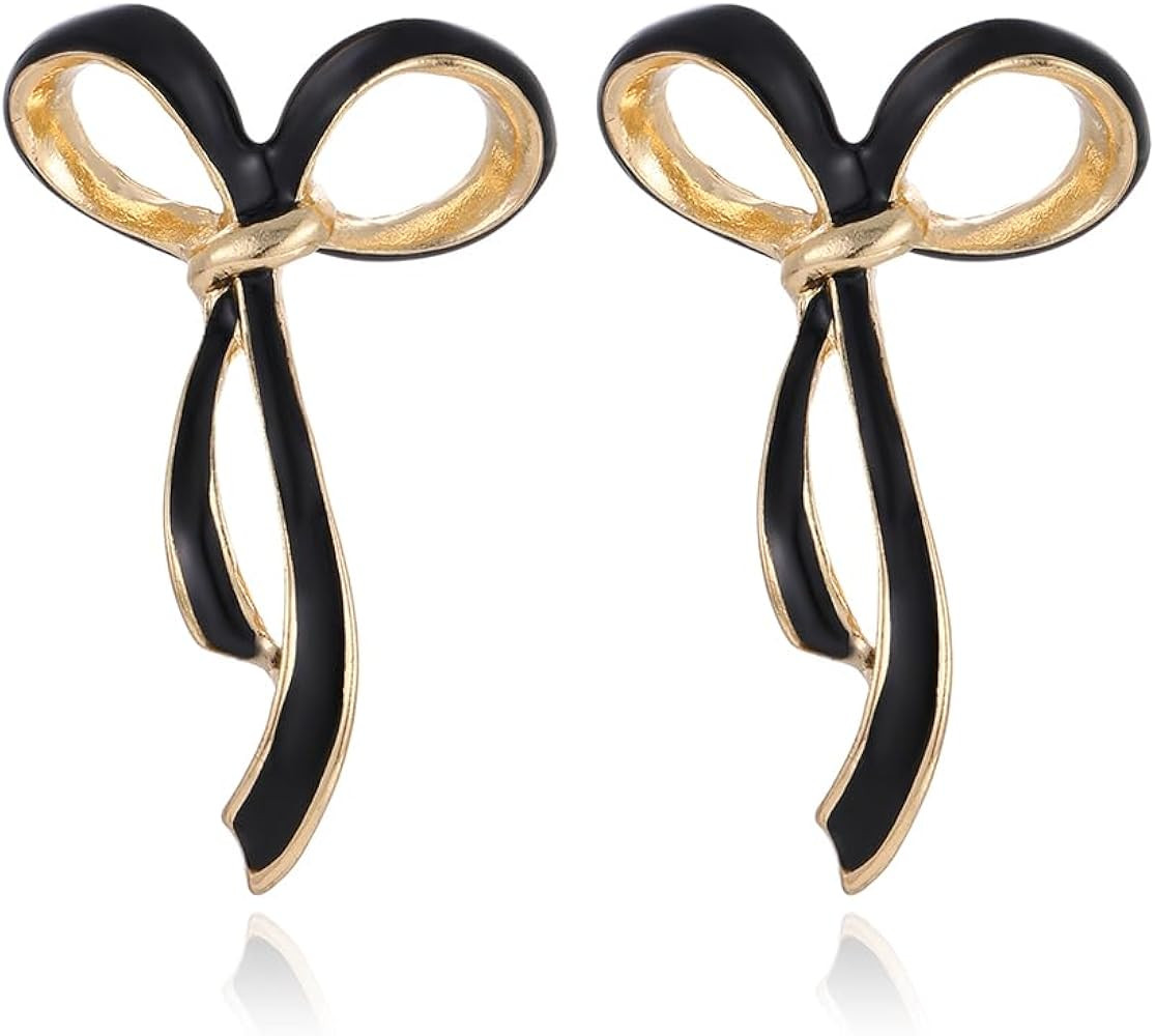 Bow Drop Earrings for Women Black Ribbon Earrings Bowknot Earrings Gift | Amazon (US)