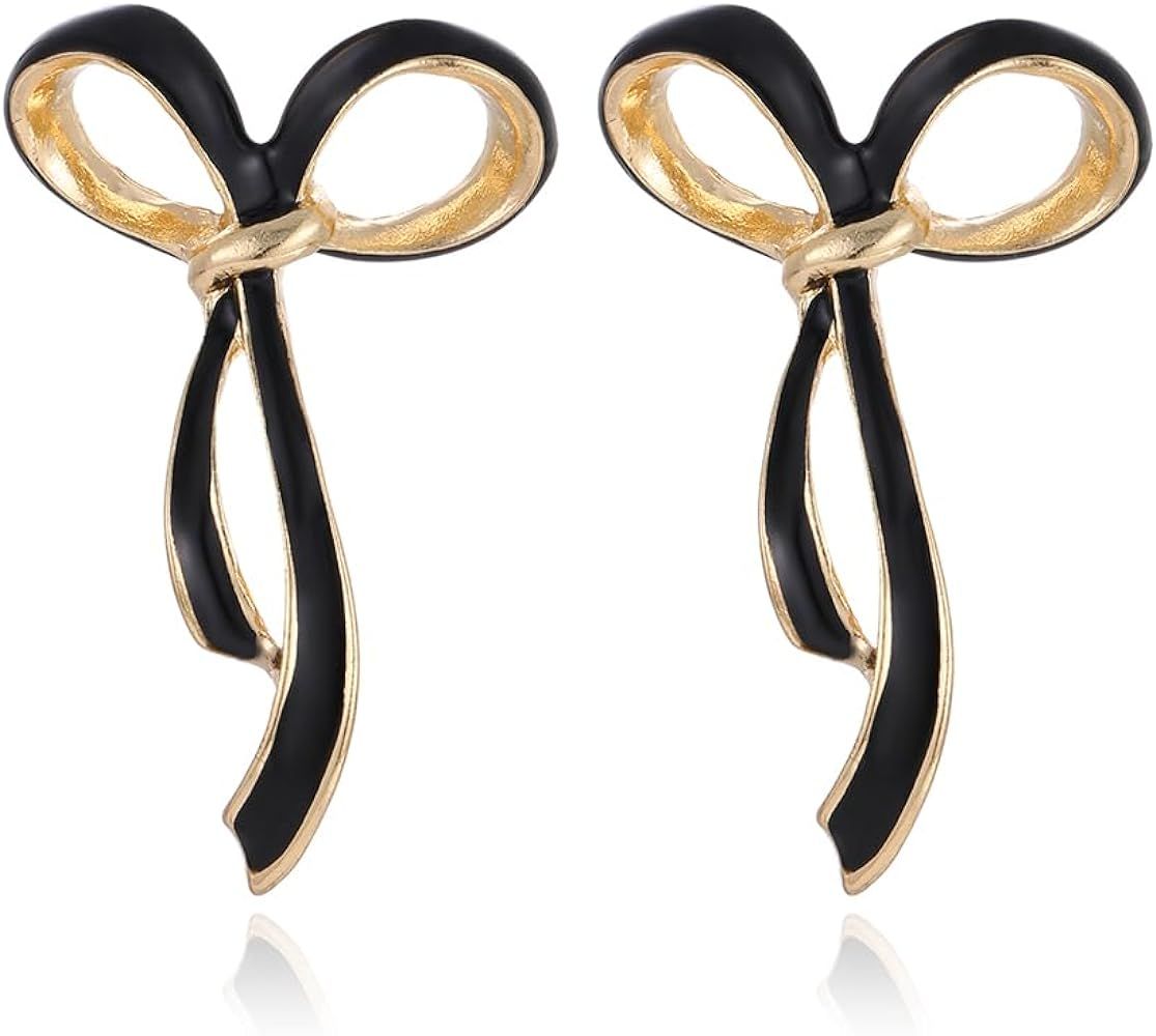Bow Drop Earrings for Women Black Ribbon Earrings Bowknot Earrings Gift | Amazon (US)