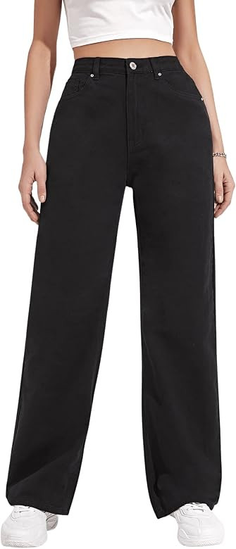 SweatyRocks Women's Casual Boyfriend Jeans High Rise Denim Pants with Pocket | Amazon (US)