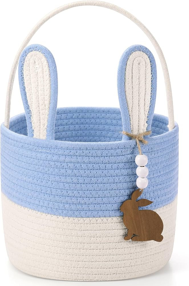 Easter Baskets Easter Bunny Basket with Name Tag Rabbit Ear Easter Stuffer Basket Rustic Woven Ro... | Amazon (US)