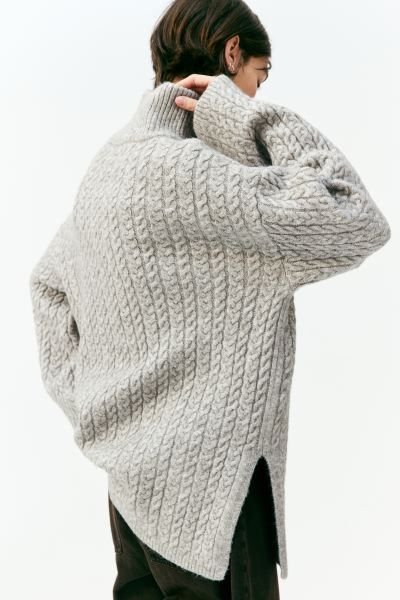 Zip-top cable-knit jumper - Beige - Ladies | H&M GB | H&M (UK, MY, IN, SG, PH, TW, HK)