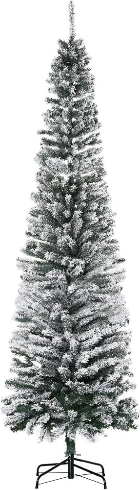 HOMCOM 7.5 ft Snow Flocked Pencil Christmas Tree, Artificial Slim Xmas Tree with Realistic Branch... | Amazon (CA)