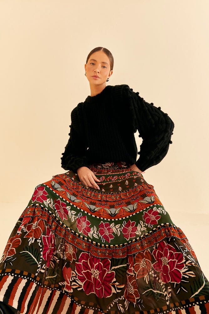 Multicolor Ainika Floral Garden Tiered Maxi Skirt | FarmRio