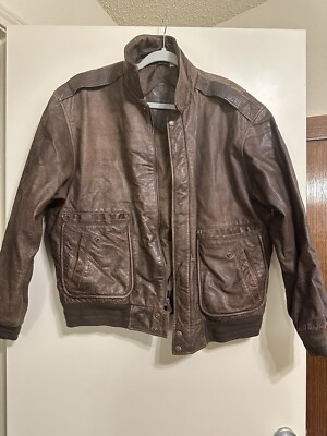 Roundtree & Yorke Genuine Leather Jacket Brown in great pre-worn condition Large  | eBay | eBay US