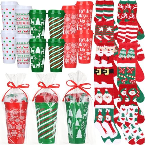 Pickmesh 40 pcs Funny Christmas coffee cup Fuzzy Socks set for Women Christmas Reusable Coffee Cup 16 oz Thank You Gifts Fun Cute Fluffy DIY Socks Winter Xmas Birthday Holiday Gifts Bulk | Amazon (US)