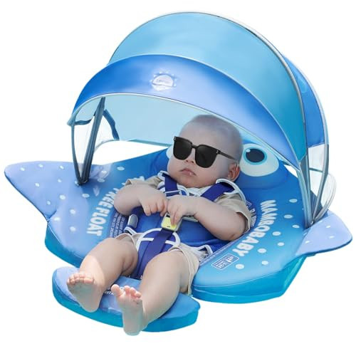 Mambobaby Float with Canopy UPF 50+ Sun Protection Pearl Foam Non-Inflatable Solid Baby Pool Float with Tail Mambo Float Swim Trainer Skin-Friendly Infant Swimming Ring for Baby 3-24 Months | Amazon (US)
