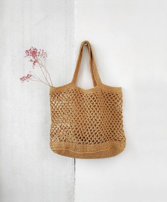 Raffia net bag in caramel Crochet raffia tote bag Straw Mesh | Etsy | Etsy (US)