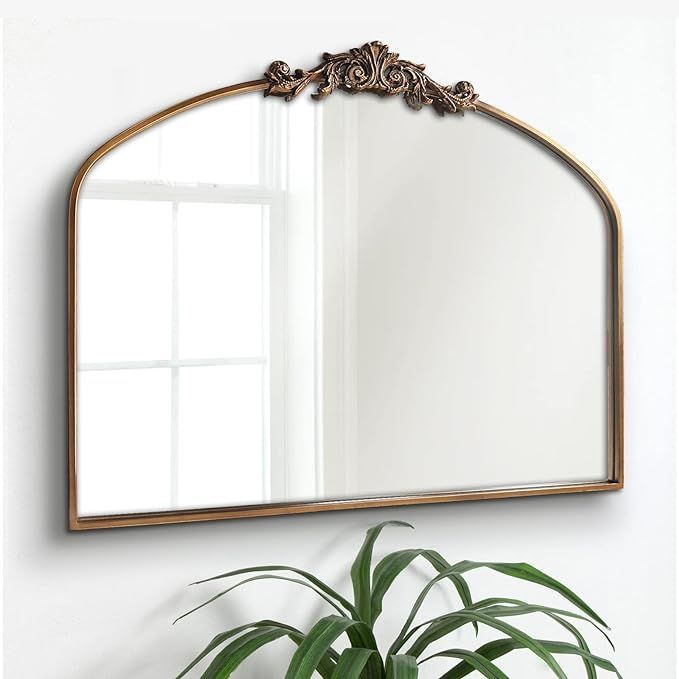 Gold Arched Mirror,Baroque Brass Fireplace Mirror Decor, Victorian Vintage Mirror with Full Matel... | Amazon (US)