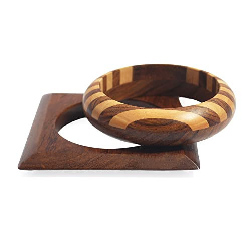 Pure Hands Handmade Wooden Bangle Set – Sissoo & Teak Wood Bracelets Square & Half-Round Design Wax-Polished Eco-Friendly Artisan Jewelry for Women & Gifts | Amazon (US)