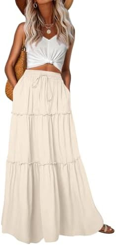 Lepunuo Womens Casual Boho High Waisted Flowy Maxi Skirts Tiered Floral Long Skirts with Pockets ... | Amazon (US)