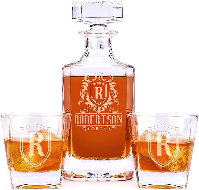 Personalized Whiskey Decanter Set - 5 Design Options - Custom Liquor 25 oz, 750ml Liquor Decanter... | Amazon (US)