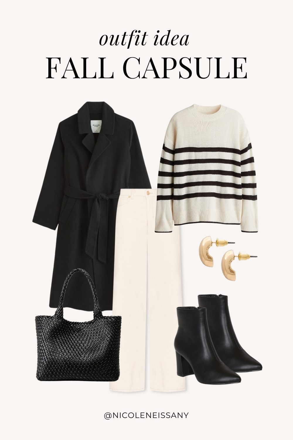 Fall Capsule Wardrobe Outfit Idea | fall capsule outfit, fall outfit, fall outfits, fall style, fall fashion, fall 2024 fashion, fall outfits 2024, fall trends 2024, fall outfit inspo, fall outfit inspiration, fall capsule wardrobe essentials, fall wardrobe essentials, fall closet essentials, fall essentials, fall basics, fall must haves, neutral capsule wardrobe, neutral outfit, neutral fashion, casual outfit, casual date night outfit, elevated casual outfit, brunch outfit, everyday outfit, Abercrombie, Abercrombie denim, Abercrombie jeans, Amazon Fashion, Revolve, Lulus, Nordstrom // fall coat, black coat, striped sweater, fall sweater, white jeans, white denim, cream jeans, cream denim, black ankle boots, gold teardrop earrings, woven tote bag

#LTKSeasonal #LTKShoeCrush #LTKItBag #LTKStyleTip #LTKFindsUnder50 #LTKFindsUnder100 #LTKTravel #LTKSaleAlert 