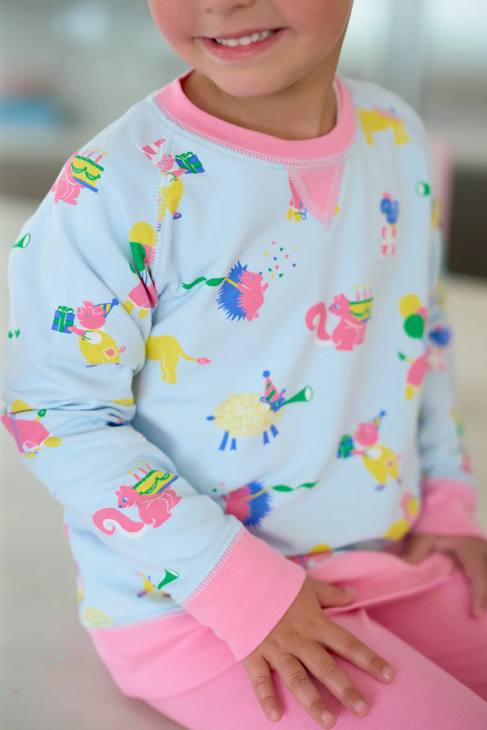 Cassidy Comfy Crewneck - Party on Party Animal with Hamptons Hot Pink | The Beaufort Bonnet Company