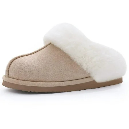 Litfun Fuzzy Memory Foam House Slippers for Women Fluffy Suede Slippers with Faux Fur Collar Indo... | Walmart (US)